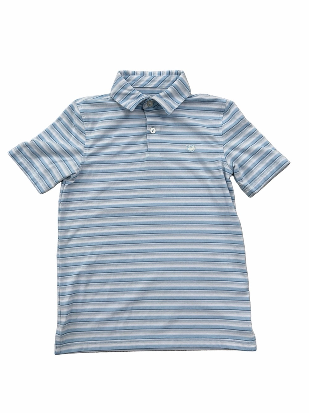 Southern Tide Boy's Size Medium, 8-10, Blue White Stripe Performance Polo Shirt